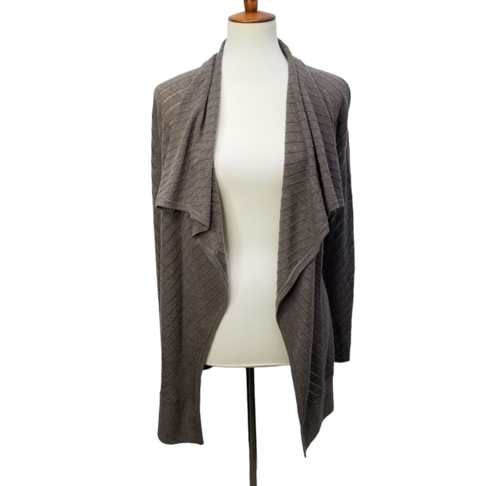 Tahari Open Front Cardigan Sweater Brown 100% Extrafine Merino Wool Women's Sz S